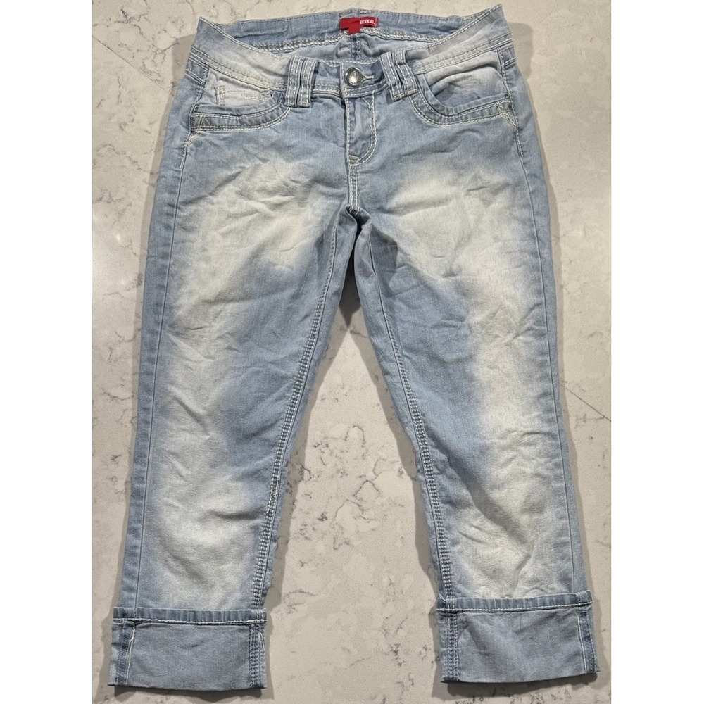 Bongo Capri Jeans Womens 11 Blue Light Wash Cropped Cuffed Stretch Denim Y2K